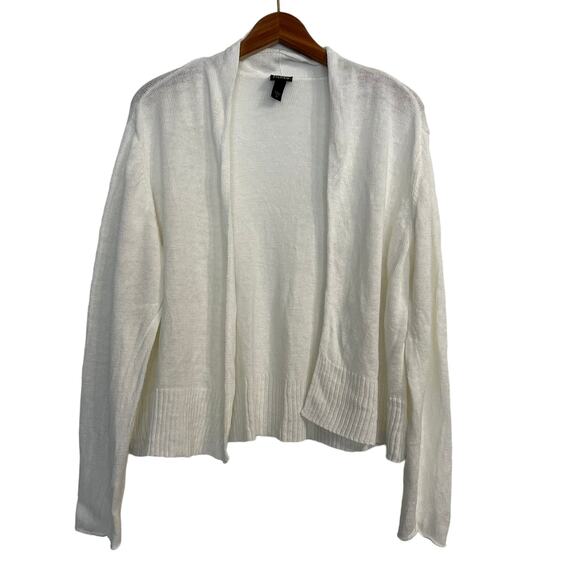 Eileen Fisher Open Front Linen Knit Cardigan Sweater Women Size XL White Career - Picture 1 of 10